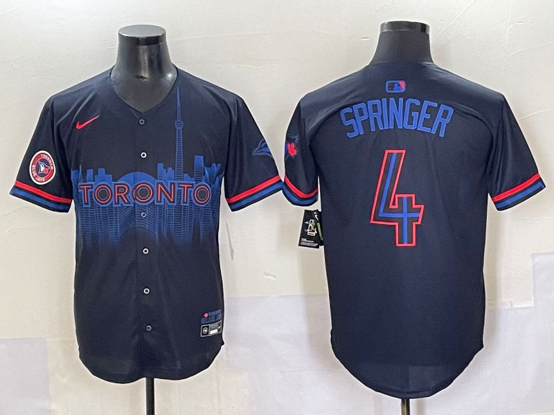 Men 2025 Toronto Blue Jays 4 Springer Black Joint Name Nike MLB Jersey style 5